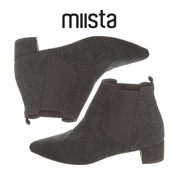 Miista London handmade black metallic leather sparkle Chelsea Boots 39/8.5 - Picture 1 of 7